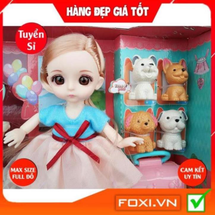 BúpBê công chúa 3D chibi-Dreamy giao ngẫu nhiên kèm phụ kiện váy dạ hội-thú cưng-xe đẩy-Đồ chơi bé gái