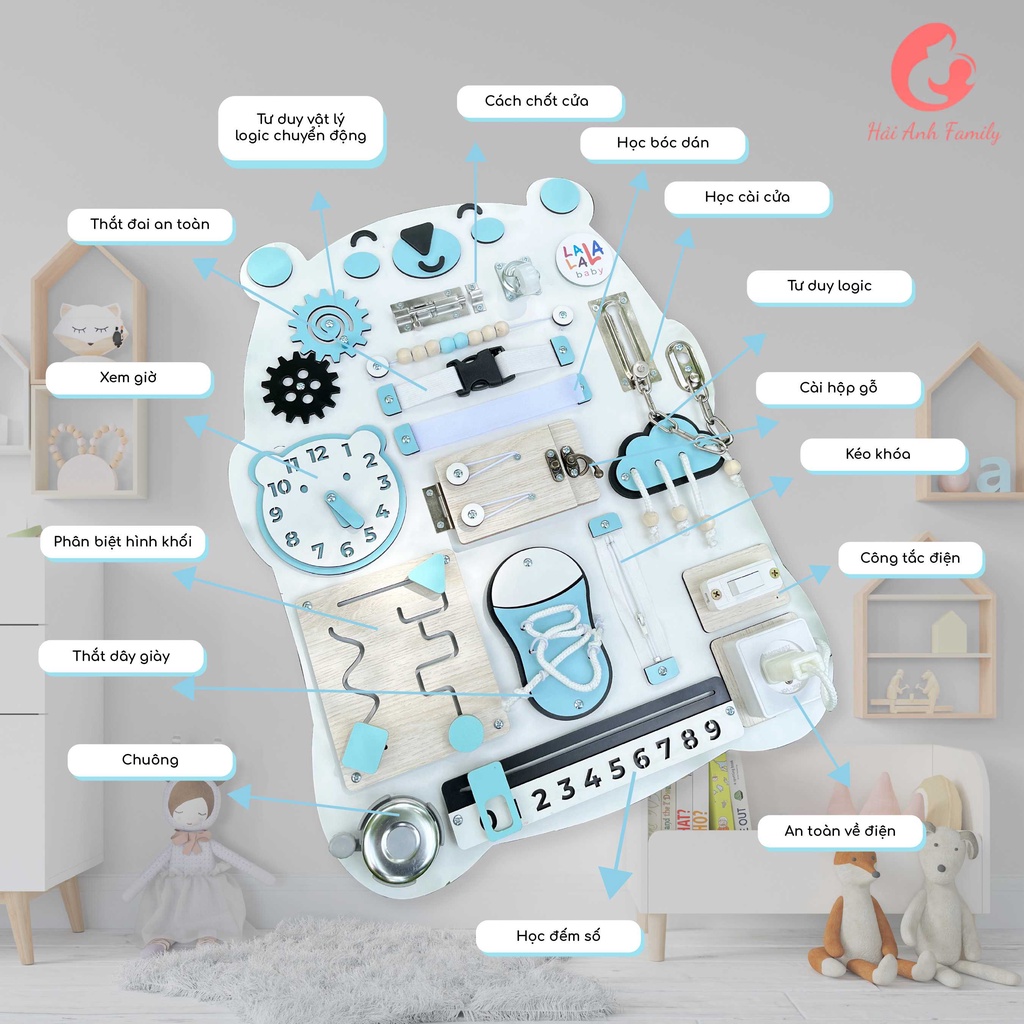 Bảng bận rộn gỗ cao cấp, chắc chắn giúp bé phát triển vận động Lalala Baby