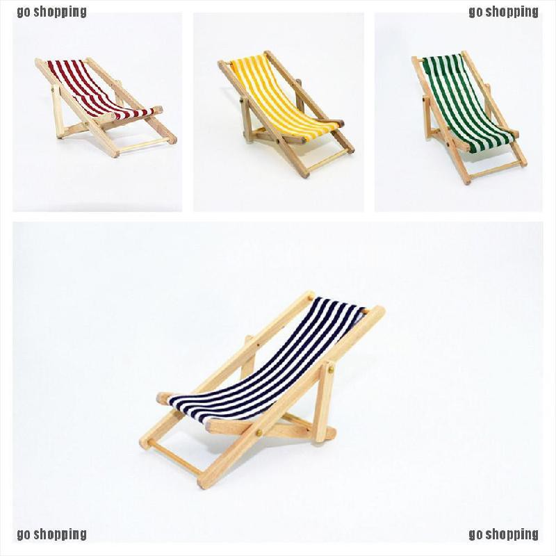 {go shopping}1:12 Scale Foldable Wooden Deckchair Lounge Beach Chair For Dolls House Wholesale