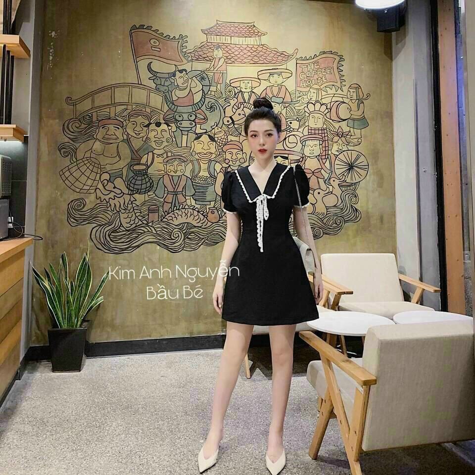 Đầm ulzzang🌸FREESHIP🌸 Đầm nữ, váy nữ dáng xòe màu đen cổ sen thắt nơ xinh xắn | BigBuy360 - bigbuy360.vn