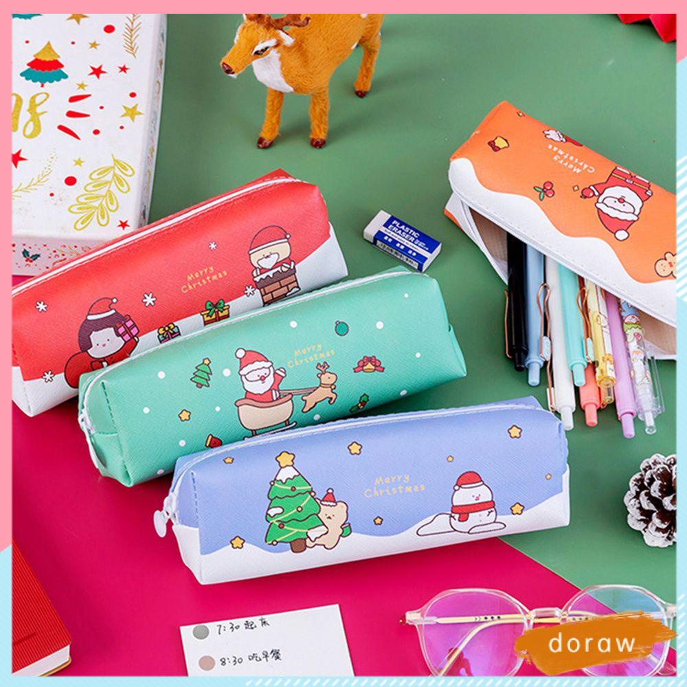 Túi Đựng Bút Bằng Da Pu Sức Chứa Lớn Họa Tiết Giáng Sinh Đơn Giản
