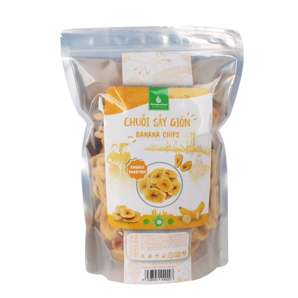 Chuối sấy giòn KHÔNG THÊM ĐƯỜNG Nonglamfood túi 150g | Banana Chips | Đồ ăn vặt dinh dưỡng, thơm ngon
