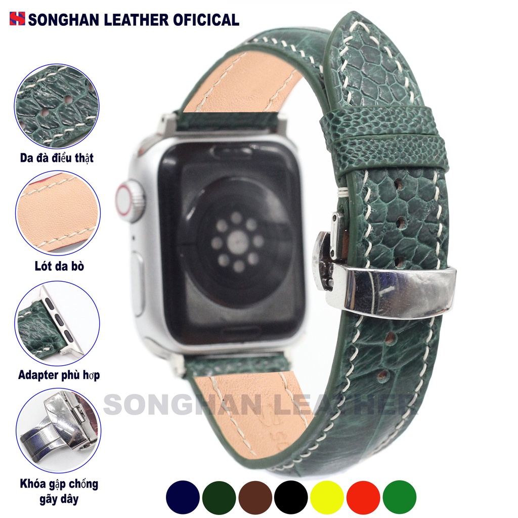 Dây da Apple Watch, Dây Da Đồng Hồ Đà Điểu Khóa Bướm Gập Songhan Leather WA05,Size 38mm-45mm.BH 6 Tháng,