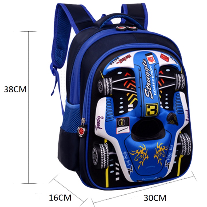 Balo học sinh, Bé Trai Hình OTO 3D size 38cm cho bé học lớp 1 kích thước nhỏ gọn BALO-508