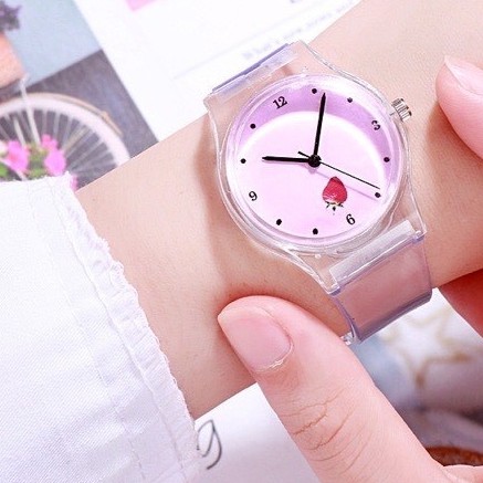 Đồng hồ nữ Ulzzang trong suốt siêu kute trái dâu