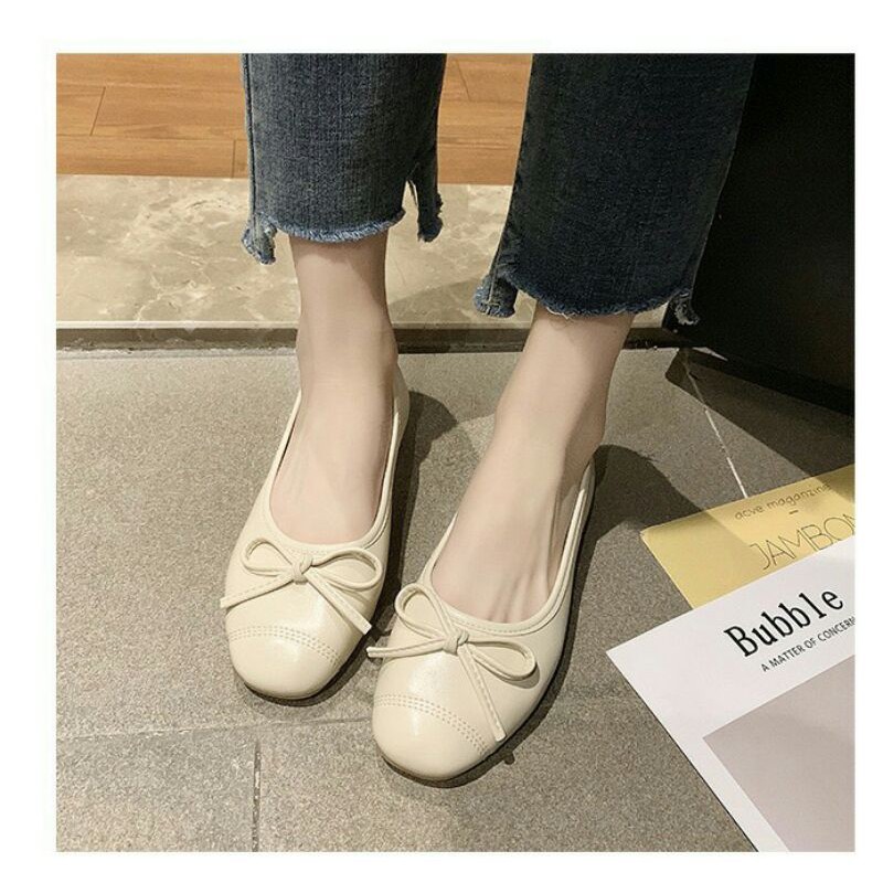 Giày búp bê nữ da trơn đế cao su chống trượt basic