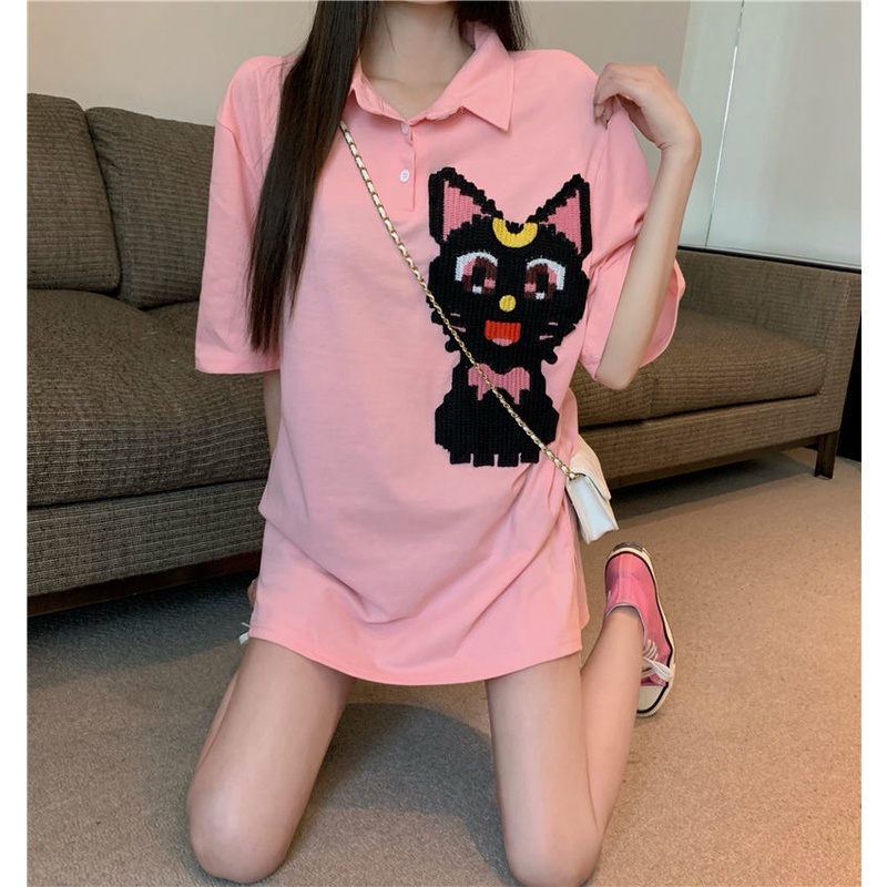 COZOK Áo polo Tay Ngắn Dáng Rộng Họa Tiết Sọc Vạch Cá Tính