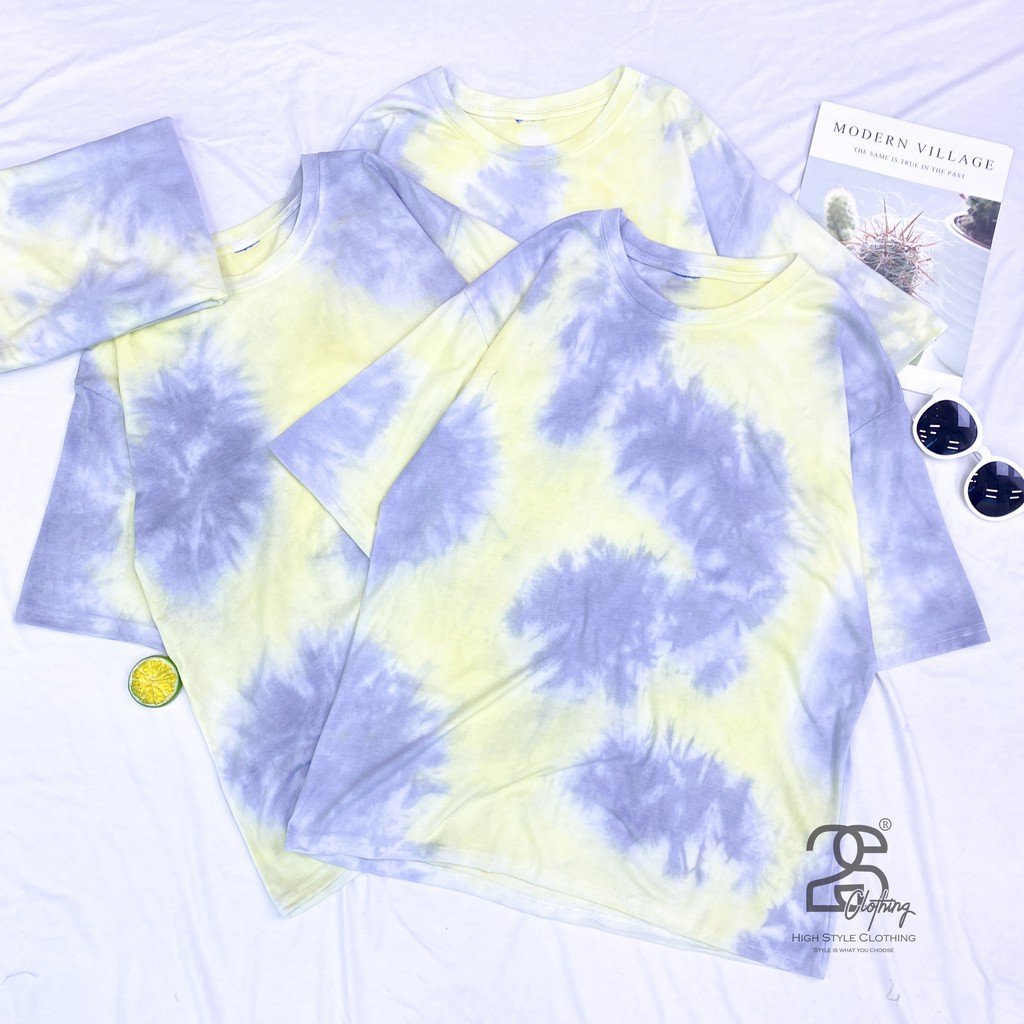 Áo Thun Nam Hàng Hiệu Unisex Tie Dye Vàng Form Rộng Cổ Tròn Tay Lỡ