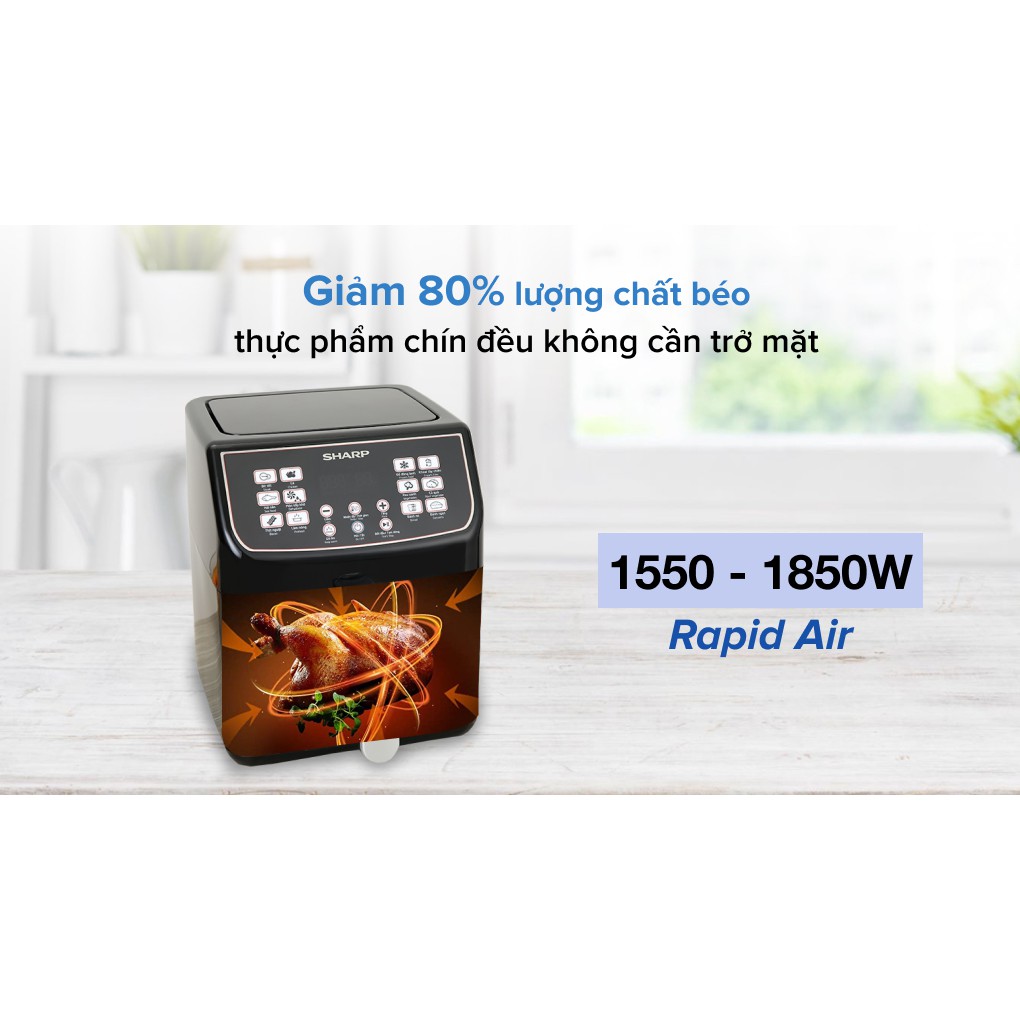 [Mã ELHADEV giảm 4% đơn 300K] Nồi chiên không dầu Sharp KF-AF55EV-BK 5.2 lít - Hàng chính hãng - Thiết kế sang trọng