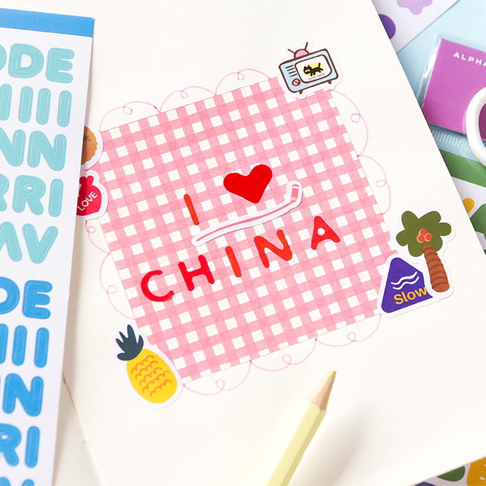 Set 6 Tờ Miếng Dán Chữ Cái Trang Trí Sổ Tay Nhật Ký Tự Dính