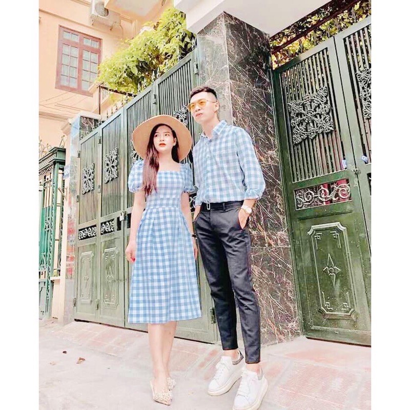 Set váy sơmi đôi cổ vuông chụp ảnh đẹp