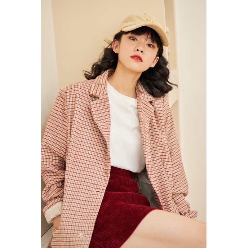 LEN clothing Áo khoác vest thời trang nữ hoạ tiết kẻ caro đỏ 765401 | BigBuy360 - bigbuy360.vn