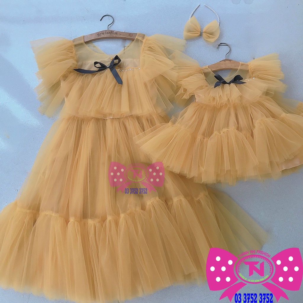 Váy bé gái vai Cánh Tiên cho cả mẹ và bé vàng lấp lánh  - Váy Công Chúa TN342022003
