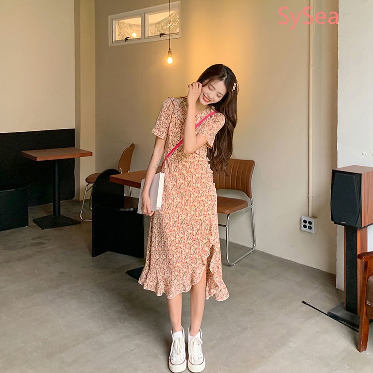 Đầm Voan Tay Ngắn Phối Bèo Thiết Kế Xẻ Tà Phong Cách Pháp Thanh Lịch Cho Nữ