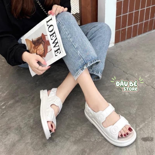Dép Sandal Nữ Hở Ngón Quai Ngang Đế Bằng Thời Trang Ulzzang - Dép Xăng Đan Quai Hậu Đế 3p Hàn Quốc - Đậu Bé - D050