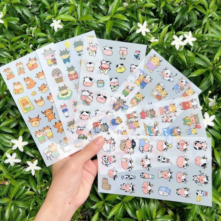 Combo 6 Miếng Dán Trang Trí Sticker Trang Trí Sticker Dán Giấy Đồ Dùng  Hình Bò Sữa Cute Mavericks  Phong Cách Hàn Quốc