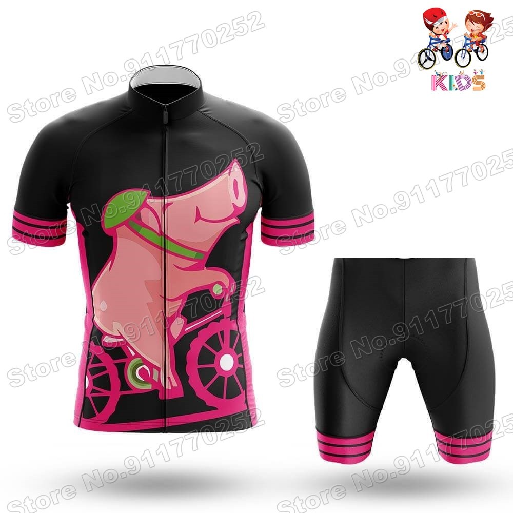 Bộ Quần Áo Chạy Xe Đạp Họa Tiết Chú Heo Hoạt Hình Vui Nhộn Cho Bé Trai Và Gái