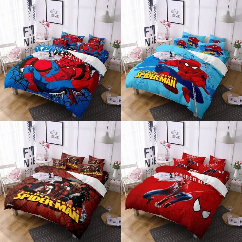 Bộ Ga Trải Giường Và Vỏ Gối 3 Trong 1 Họa Tiết Người Nhện