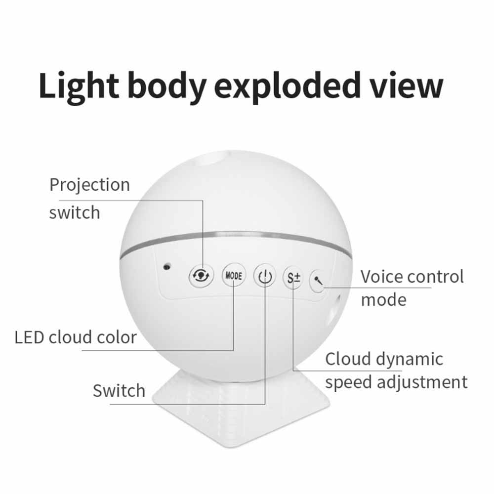 Đèn LED laser tròn chiếu hình bầu trời đầy sao điều khiển bằng giọng nói có cổng USB mini