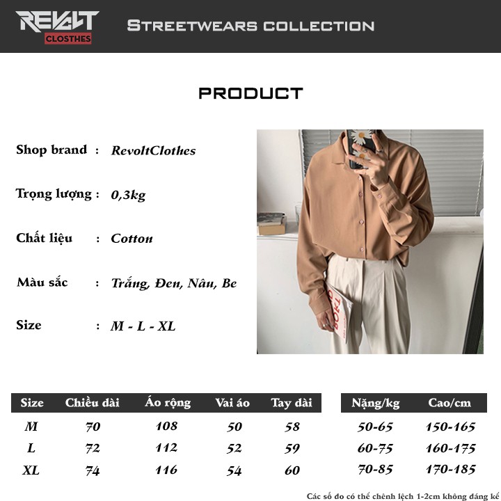 Sơ mi nam form rộng dài tay trơn Basic Unisex nhiều màu, Áo sơ mi nam Hàn Quốc tay dài RevoltClothes21/ss | BigBuy360 - bigbuy360.vn