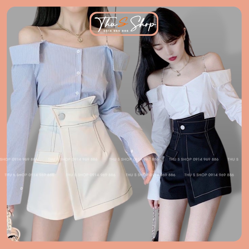 Quần short giả váy kiểu nữ cạp cao xếp lệch BIGSIZE chất vải cao cấp co dãn THUSSHOP