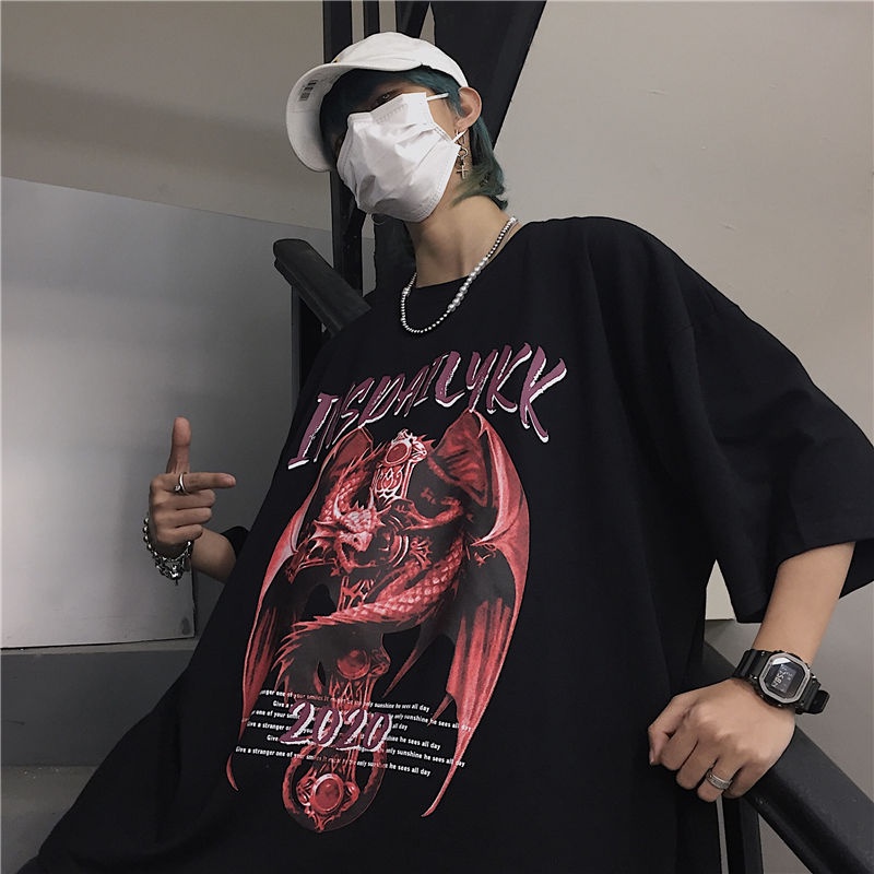 Áo Thun Tay Ngắn Cổ Tròn Dáng Rộng In Họa Tiết Phong Cách Hip Hop Hàn Quốc Thời Trang Cho Nam Và Nữ