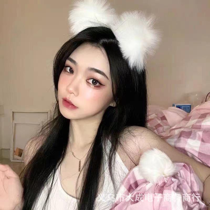 Bờm tóc cute, Cài Tóc Tai Mèo Lông Mềm Mại Dễ Thương Cute Cosplay Màu Đen Trắng