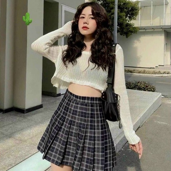 🍓 Chân váy tenis xếp li caro lưng thun cao cấp