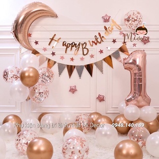 Set bóng trang trí sinh nhật tone rosegold cho bé gái