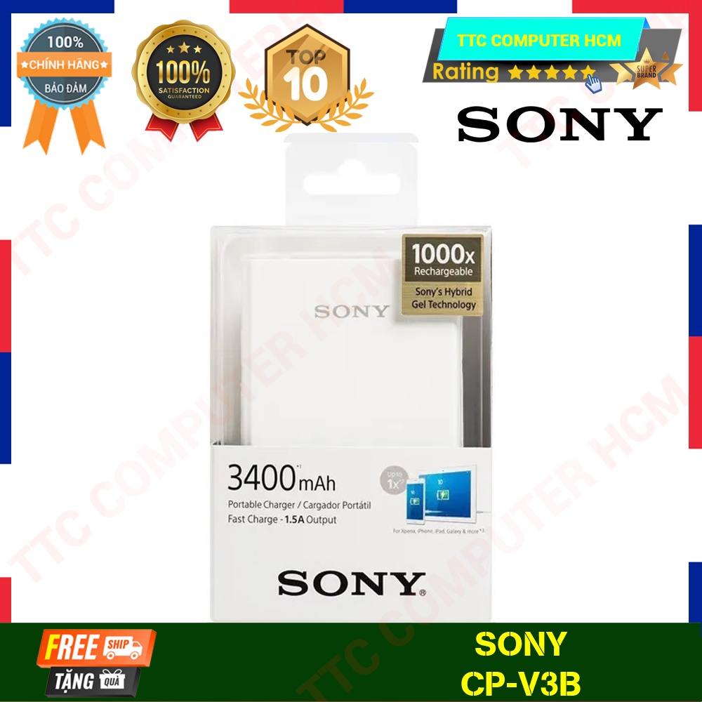 SONY CP-V3B | Pin sạc dự phòng Sony CP-V3B 3400 mAh - HÀNG CHÍNH HÃNG TTC COPUTER HCM