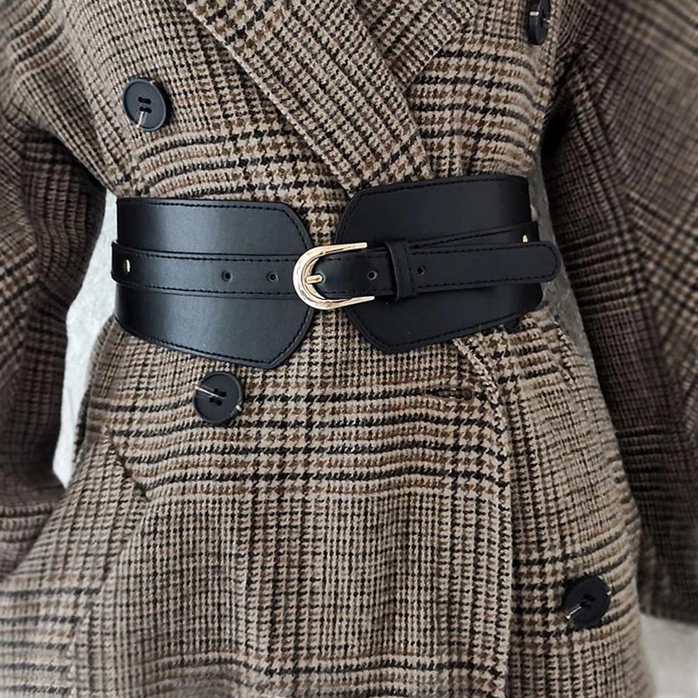 Thắt lưng da bản to màu trơn phong cách thời trang cổ điển sang trọng dành cho nữ