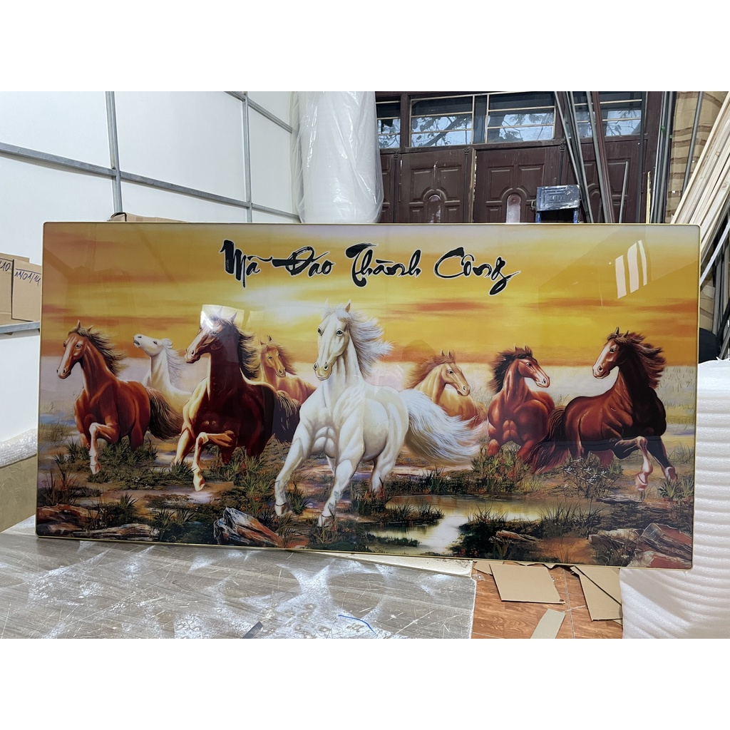 Tranh 8 con ngựa, phi nước đại về đích, tranh tráng gương 5D cao cấp, giá tận xưởng, tặng đinh móc treo tranh.