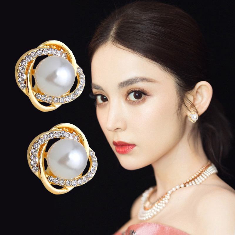 Bông Tai Đính Đá Ngọc Trai Giả Thời Trang