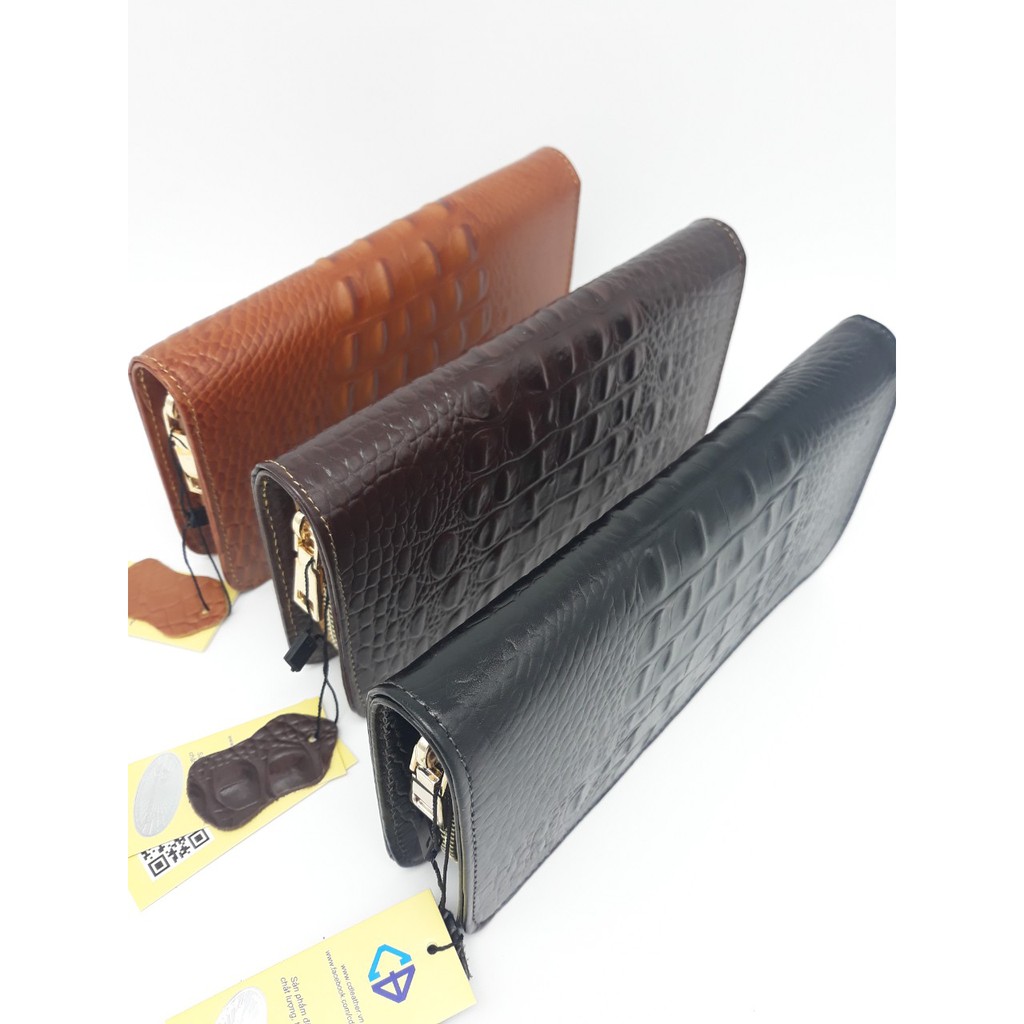 Ví cầm tay nữ da bò thật (vân da cá sấu) rất sang trọng thương hiệu cdleather chính hãng