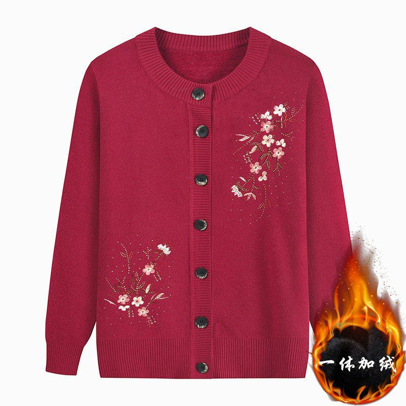 Áo Len Lót Lông Cài Cúc Hoa Thêu Trung Niên