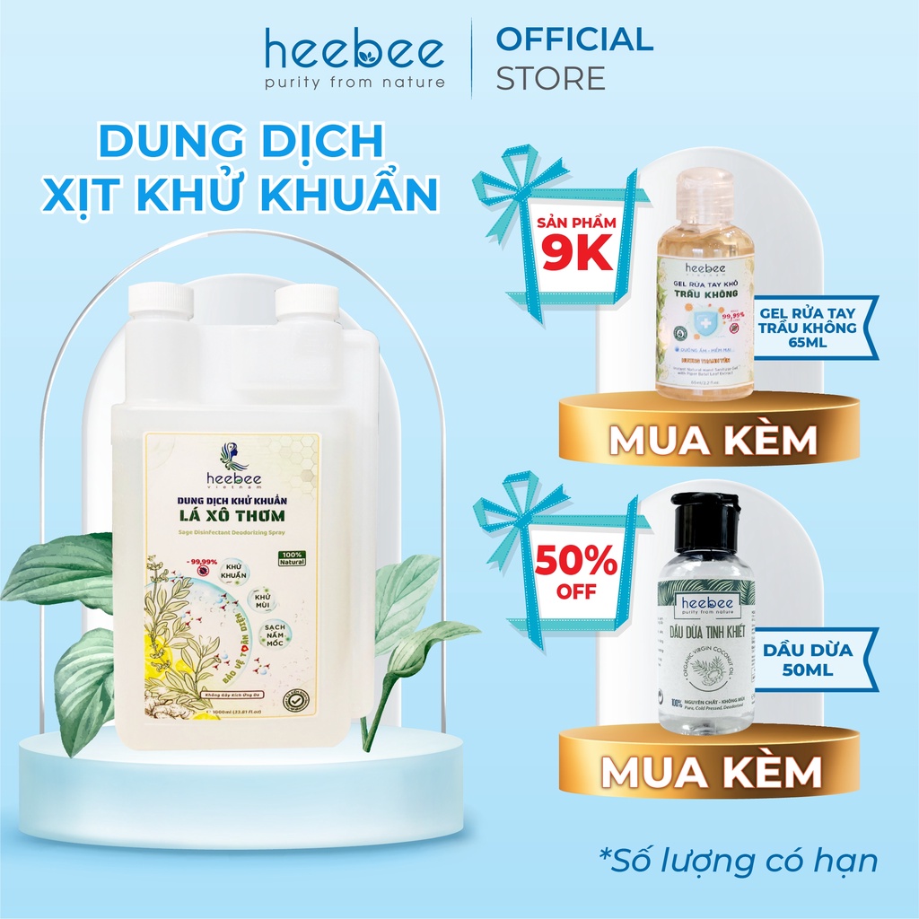 Dung dịch khử khuẩn Lá Xô Thơm Heebee tự nhiên hiệu quả sát khuẩn 99.9% chai lớn 1000ml | BigBuy360 - bigbuy360.vn