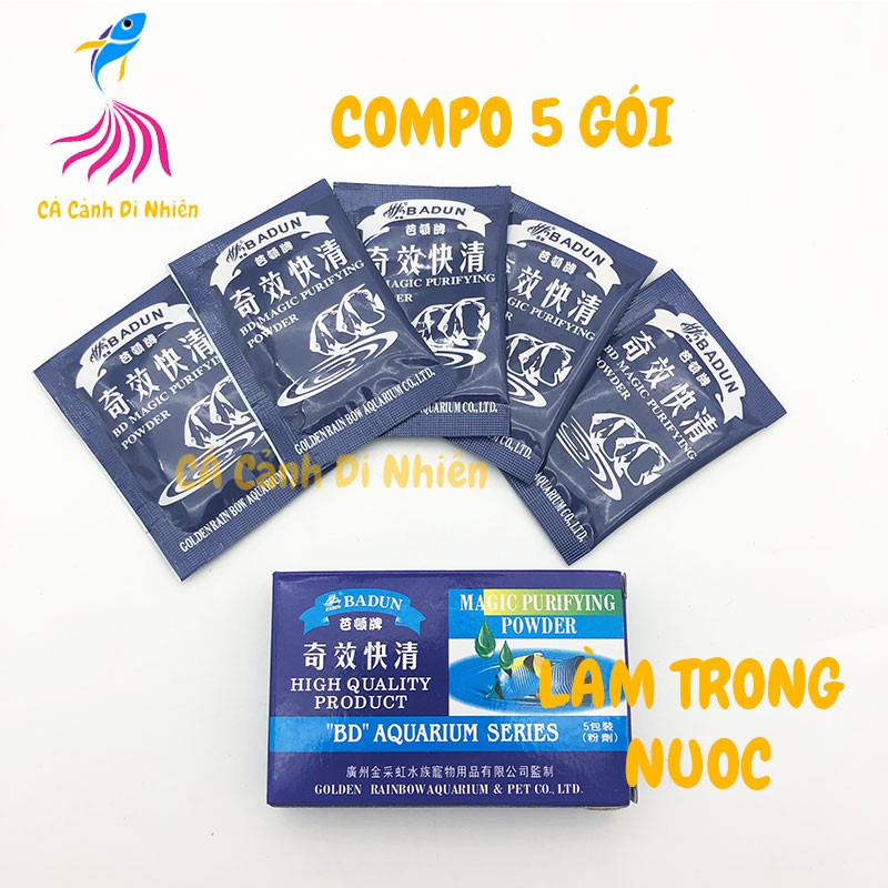 Hộp 5 gói bột BADUN làm trong nước diệt rêu hồ cá thủy sinh