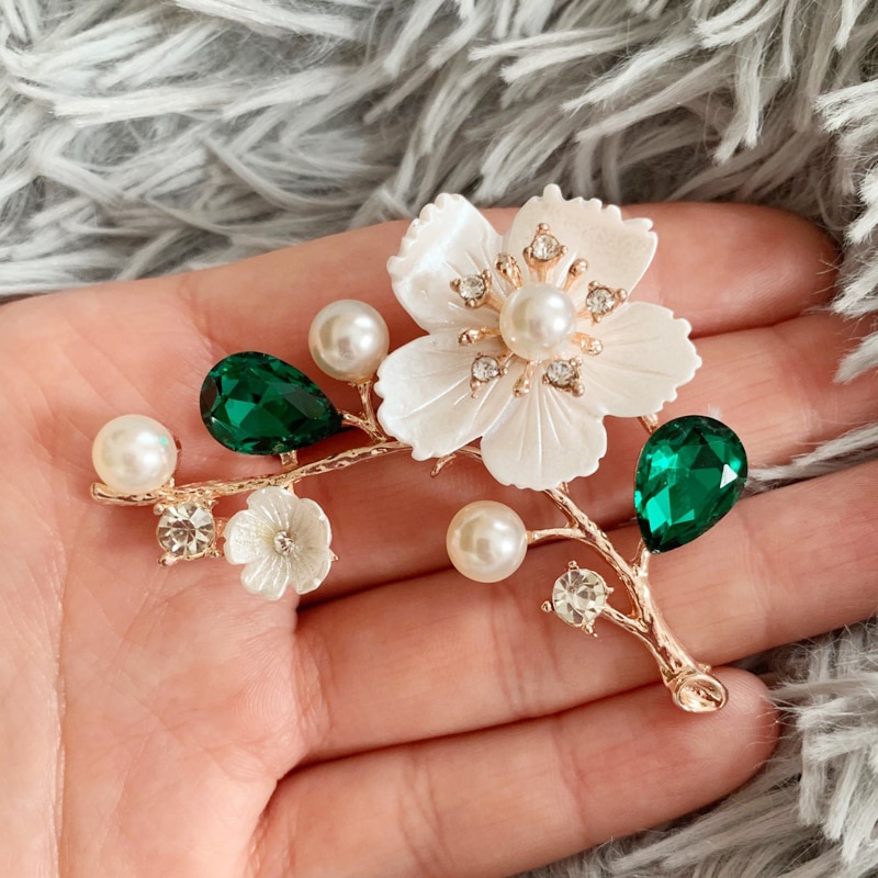 Ghim Cài Áo Hình Vỏ Sò Đính Ngọc Trai Nhân Tạo Thời Trang