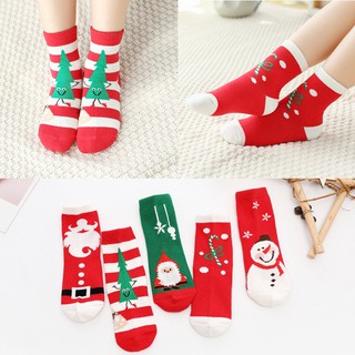 Lố 5 đôi tất cotton cổ cao cho bé họa tiết chủ đề Giáng sinh xinh xắn | Tất Noel trẻ em