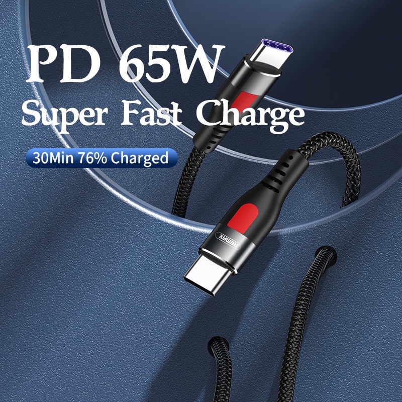 Cáp Sạc Nhanh 65W Remax RC-195 Type C To Type C Sạc Nhanh Cho Laptop, Macbook, iPad, Samsung, Huawei - Bảo Hành 3 Tháng