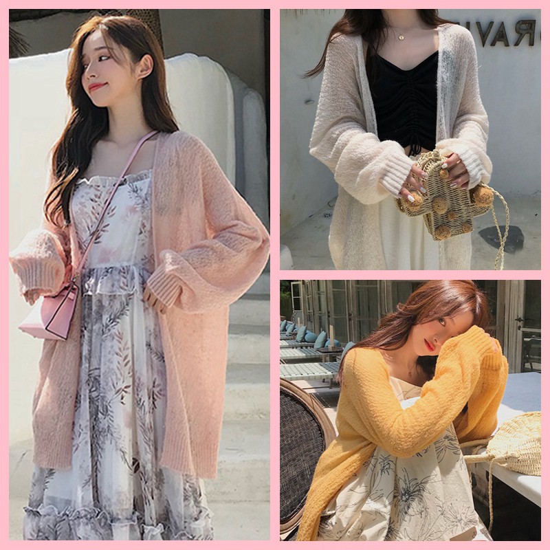 Áo khoác Cardigan dệt kim màu trơn dáng rộng cho phái nữ