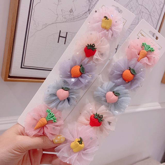 SET 5 CÁI KẸP TÓC HÌNH NƠ ĐÍNH TRÁI CÂY CHO BÉ PK36