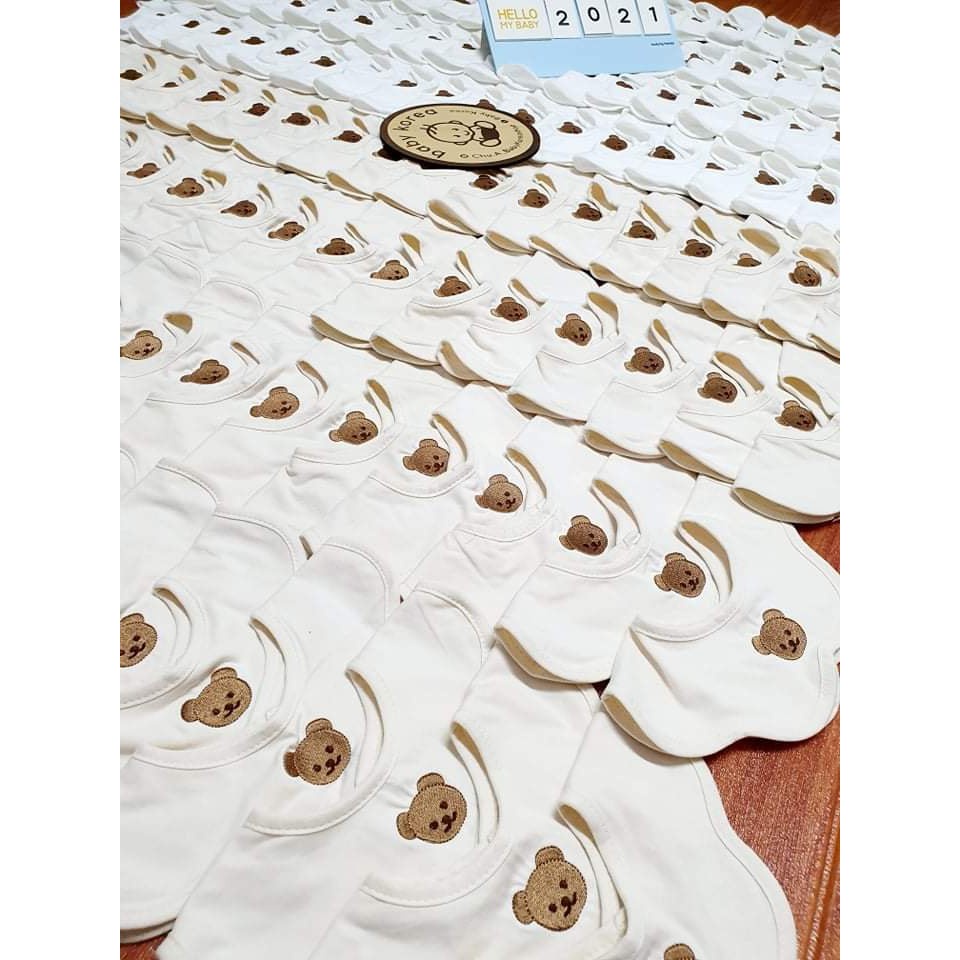 Yếm cổ hoa thêu gấu cotton Organic made in Korea cho bé thời trang trẻ em BABYKOREA