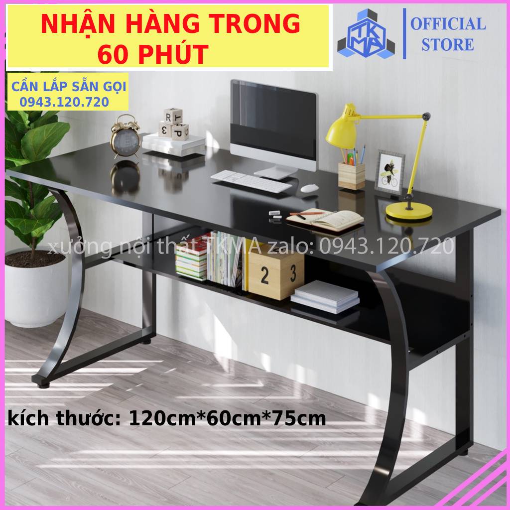 Bàn làm việc 120x60cm KÈM KỆ SÁCH, game gaming, bàn học để may tính cho bé hoc lam viêc, chân sắt sơn tĩnh điện TKMA