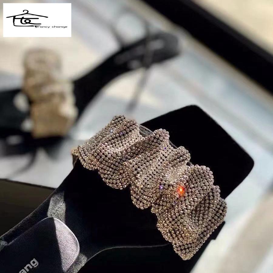 Giày Sandal Cao Gót Mũi Vuông Đính Đá Pha Lê Phong Cách Yang Mi Mới Mùa Xuân Hè Cho Nữ