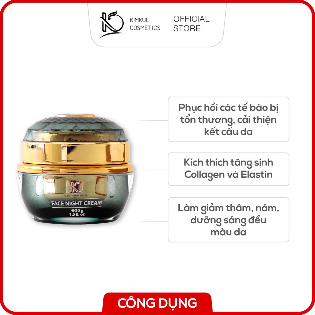 Cream dưỡng da đêm KimKul Face Night Cream 30G - Dưỡng da, giảm thâm Nám và Mụn vào ban đêm