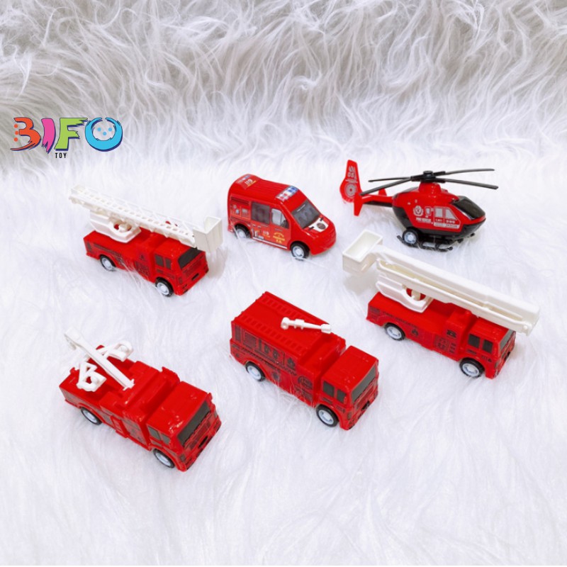 Set 6 đồ chơi xe cứu hỏa đỏ cho bé vui chơi thỏa thích