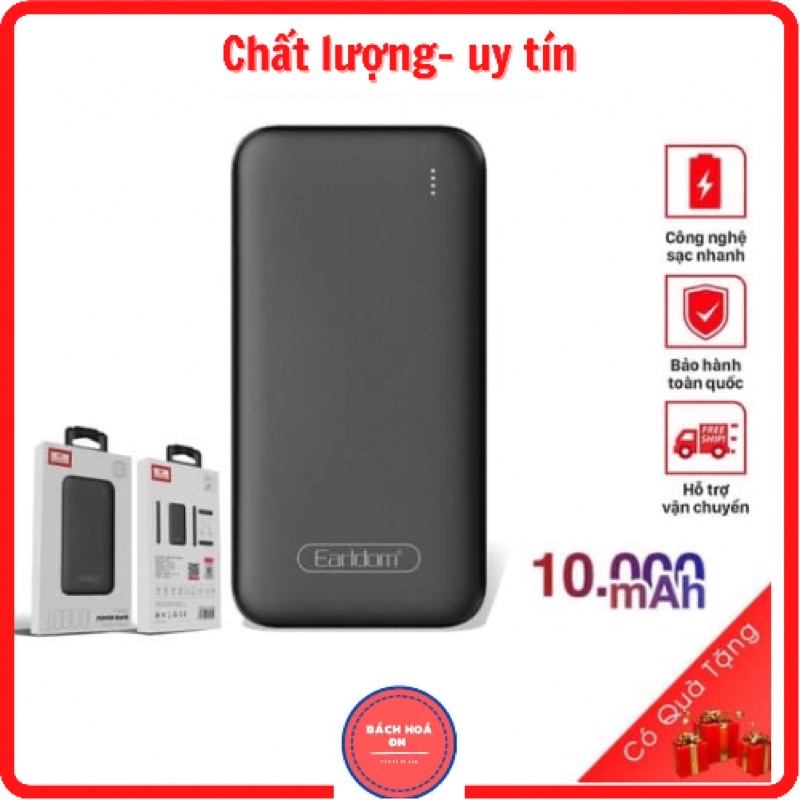 Sạc Dự Phòng Earldom PB44 10000mAh 2 Cổng Sạc Đèn Led Báo Dung Lượng Cho iPhone Huawei Samsung