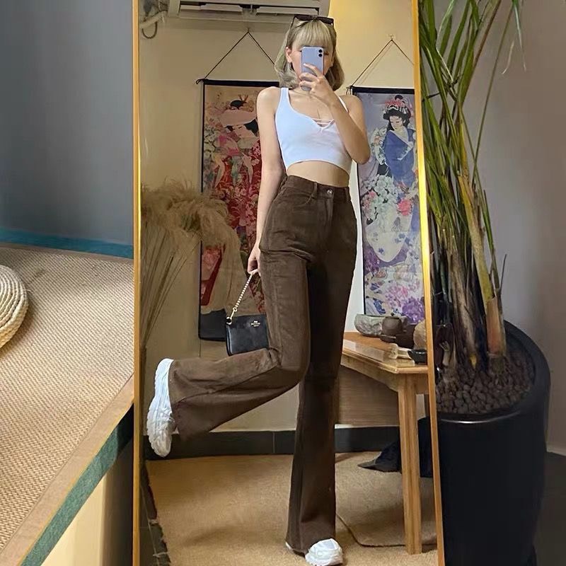 Quần jean nữ ống loe lưng cao tôn dáng che khuyết điểm phong cách Hàn Quốc, quần bò nữ cạp cao dáng dài