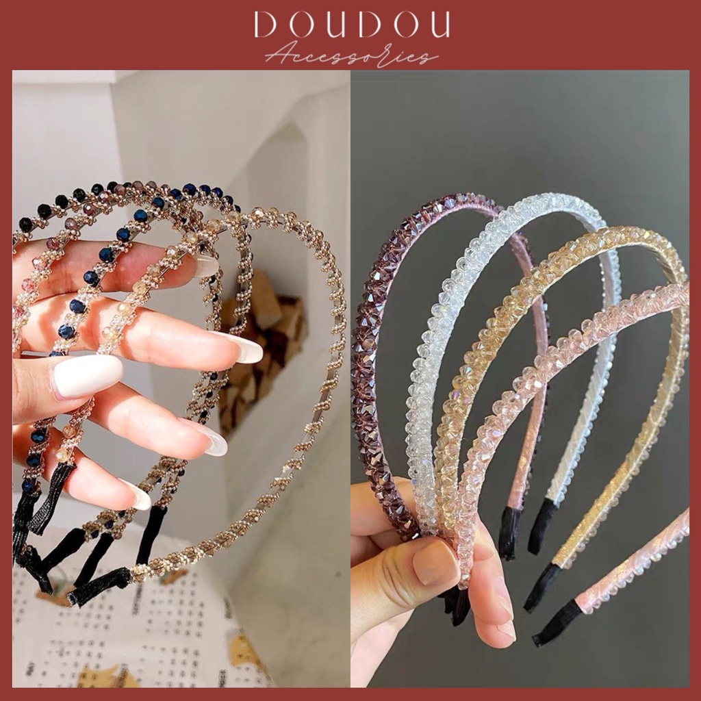 (XẢ KHO THANH LÝ) Băng đô cài tóc nữ DOUDOU Bờm cài tóc phong cách Hàn Quốc đính đá lấp lánh sang chảnh thời trang FG020